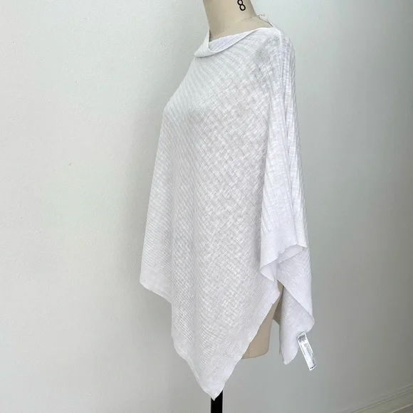 Eileen Fisher White Ribbed Poncho NWT Organic Linen Cotton Slub One Size - Picture 4 of 9